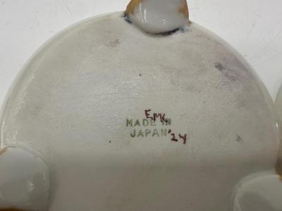 Signed Antique Japanese Hand Painted Hair Receiver Powder Jar Set