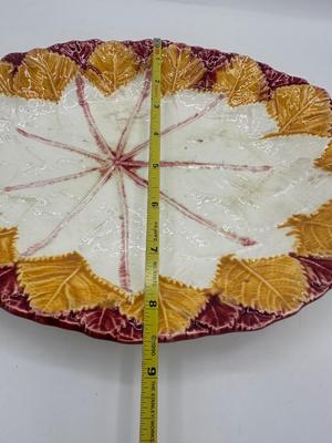 Antique MAJOLICA Begonia Leaf Oval Platter