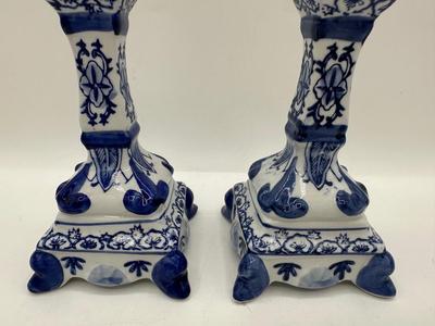 Blue and White Delft Style Candlestick Holders