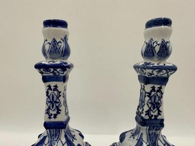 Blue and White Delft Style Candlestick Holders