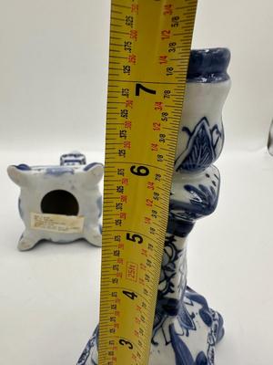 Blue and White Delft Style Candlestick Holders