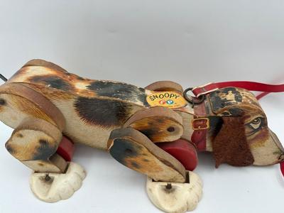 Vintage 1965 Fisher-Price "SNOOPY" 2 Dogs Wooden Pull Toys