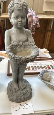 Gray Garden Boy Holding A Nest Statue Décor