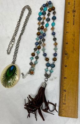 Fashion jewelry - 2 Necklaces - Peacock pendant , suede tassle