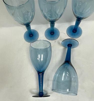 Blue Glass Stemware Set of 5 Water Goblets