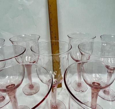 Tall Pink Glass Wine Goblets set
