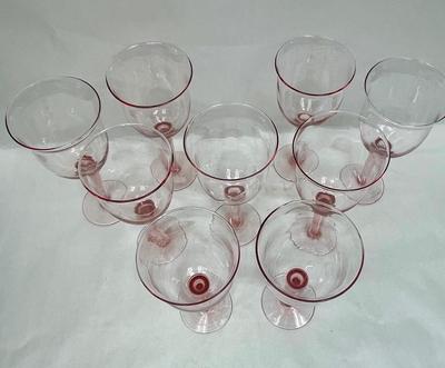 Tall Pink Glass Wine Goblets set