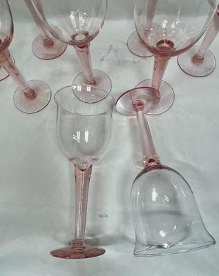 Tall Pink Glass Wine Goblets set