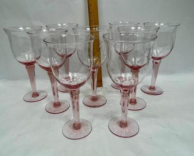 Tall Pink Glass Wine Goblets set