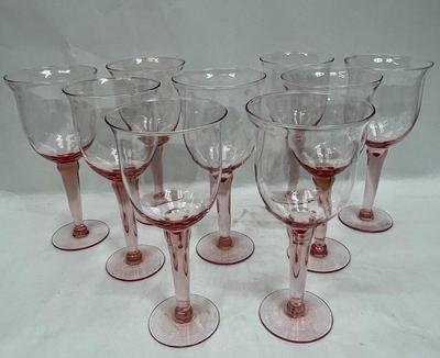 Tall Pink Glass Wine Goblets set