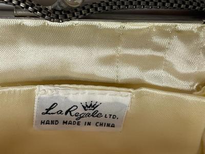 Vintage La Regale Silvertone Beaded Clutch with Shoulder Strap