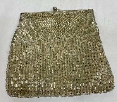 Vintage La Regale Silvertone Beaded Clutch with Shoulder Strap