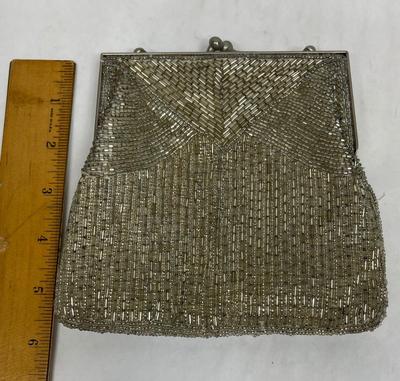 Vintage La Regale Silvertone Beaded Clutch with Shoulder Strap