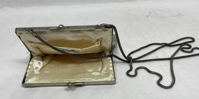 Vintage La Regale Silvertone Beaded Clutch with Shoulder Strap