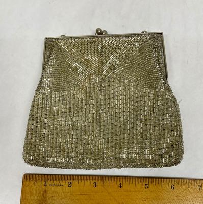 Vintage La Regale Silvertone Beaded Clutch with Shoulder Strap
