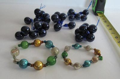 Antique Glass Garland Ornaments and Glass Floral Picks in Bunches
