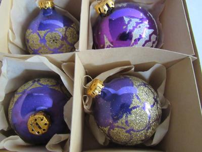 Set of 9 Glass Glitter Christmas Ornaments