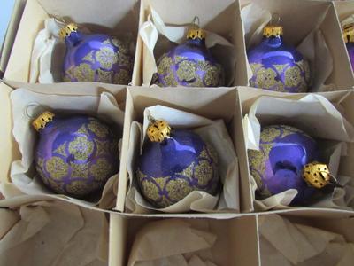 Set of 9 Glass Glitter Christmas Ornaments