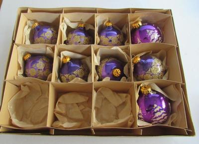 Set of 9 Glass Glitter Christmas Ornaments