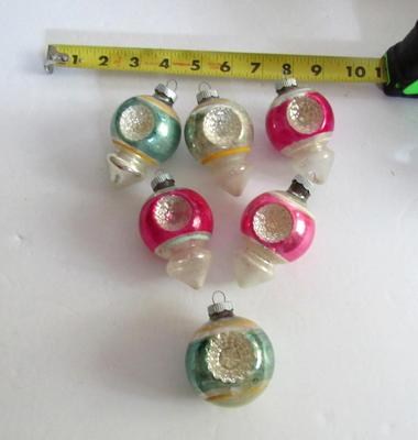 Six Old USA Glass Indent Christmas Ornaments