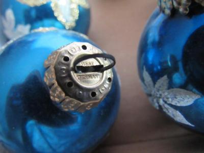 Lot of Pretty Blue and White Glitter Christmas Ball Ornaments, West Germany