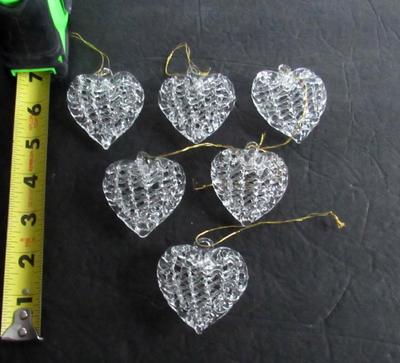 Six Older Blown Glass Heart Christmas Ornaments