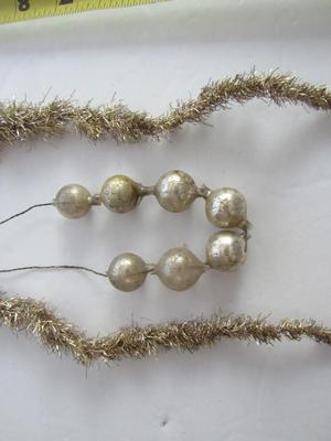 Antique Tinsel Icicle and Snowball Ornaments and glass Garland Beads
