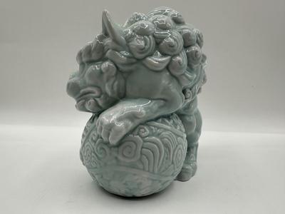 Celadon Foo Dog Figurine, Andrea by Sadek, Chinese Guardian Lion