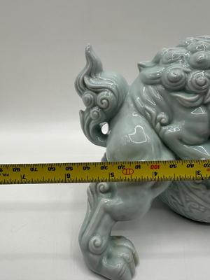 Celadon Foo Dog Figurine, Andrea by Sadek, Chinese Guardian Lion