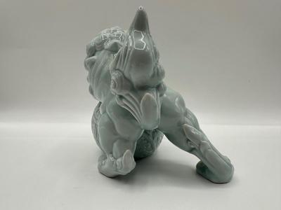 Celadon Foo Dog Figurine, Andrea by Sadek, Chinese Guardian Lion