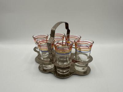 Vintage Shot Glass Set - Set of 6 with Metal Chrome Caddy