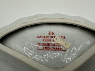 Vintage Japanese Porcelain Fan Plate Hand Painted in Hong Kong