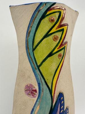 Hand Painted Colorful Vase, Marked