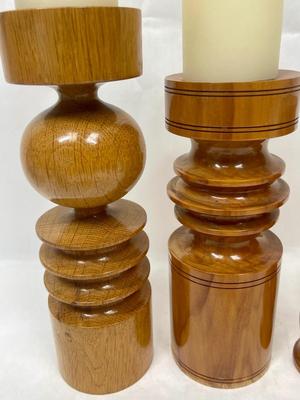 Lot of 4 Turned Wood Candle Holders
