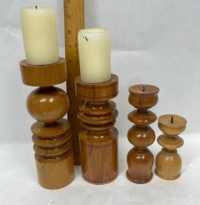 Lot of 4 Turned Wood Candle Holders