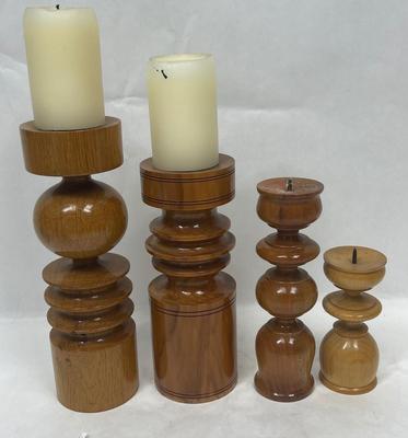 Lot of 4 Turned Wood Candle Holders