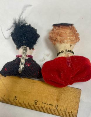 Pair of Vintage Fancy Lady Brooch Pins
