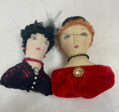 Pair of Vintage Fancy Lady Brooch Pins