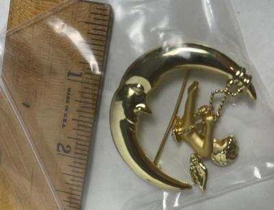 Gold-tone Man-in-the-Moon Brooch Pin