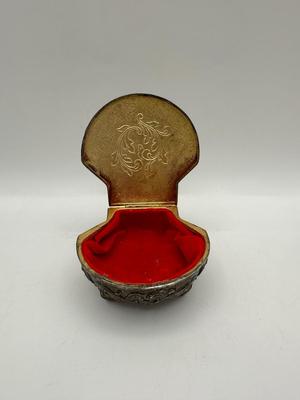 Vintage Japanese Brass/Metal Base Ceramic Clay Shell Trinket Box