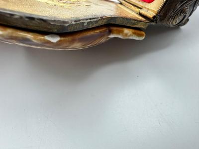 Vintage Japanese Brass/Metal Base Ceramic Clay Shell Trinket Box