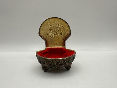 Vintage Japanese Brass/Metal Base Ceramic Clay Shell Trinket Box
