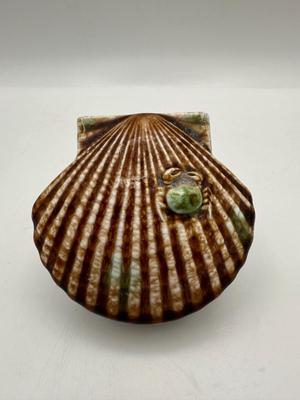 Vintage Japanese Brass/Metal Base Ceramic Clay Shell Trinket Box