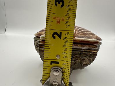 Vintage Japanese Brass/Metal Base Ceramic Clay Shell Trinket Box
