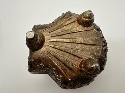 Vintage Japanese Brass/Metal Base Ceramic Clay Shell Trinket Box