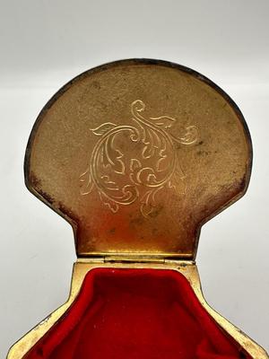 Vintage Japanese Brass/Metal Base Ceramic Clay Shell Trinket Box