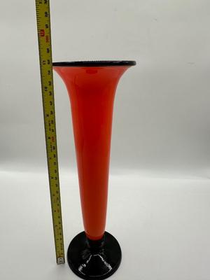 Bohemian Czech Glass Vase – Orange with Black Trim