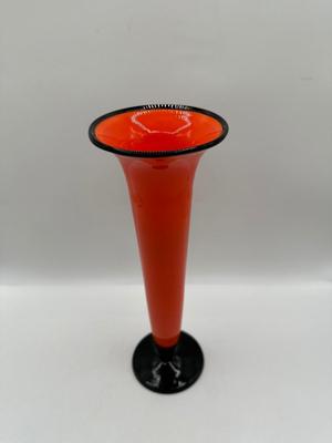 Bohemian Czech Glass Vase – Orange with Black Trim