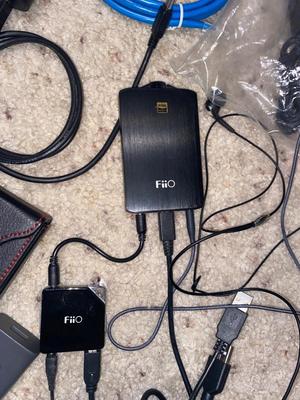 SONY HEADPHONES, FIIO A3 HEADPHONE AMPLIFIER, AN ARRAY OF ELECTRONICS CORDS & MORE