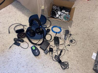 SONY HEADPHONES, FIIO A3 HEADPHONE AMPLIFIER, AN ARRAY OF ELECTRONICS CORDS & MORE